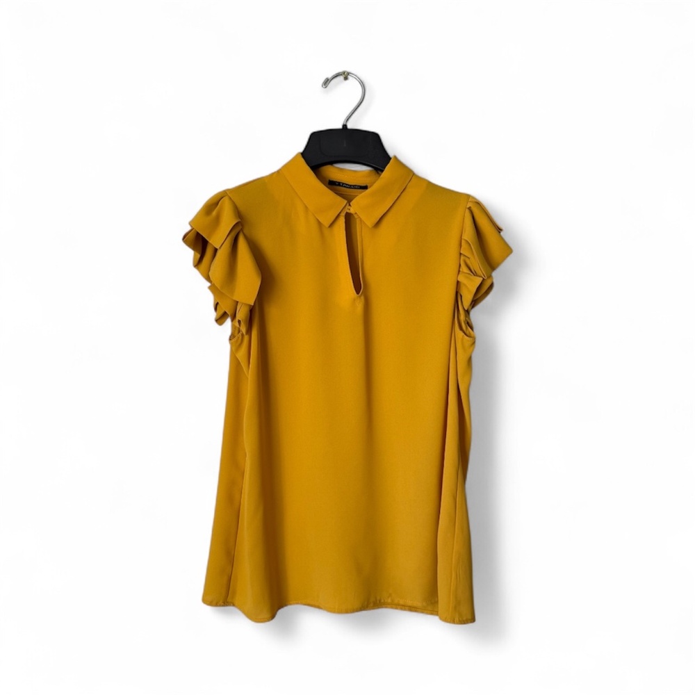 T Tahari Collared Blouse Mustard Yellow Size S